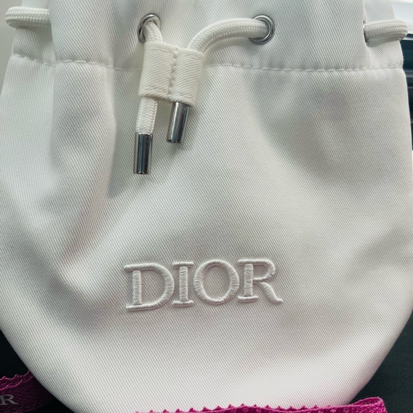 Dior White Drawstring Bag With Box and 2 Pink Dior Ribbons. - Picture 2 of 7